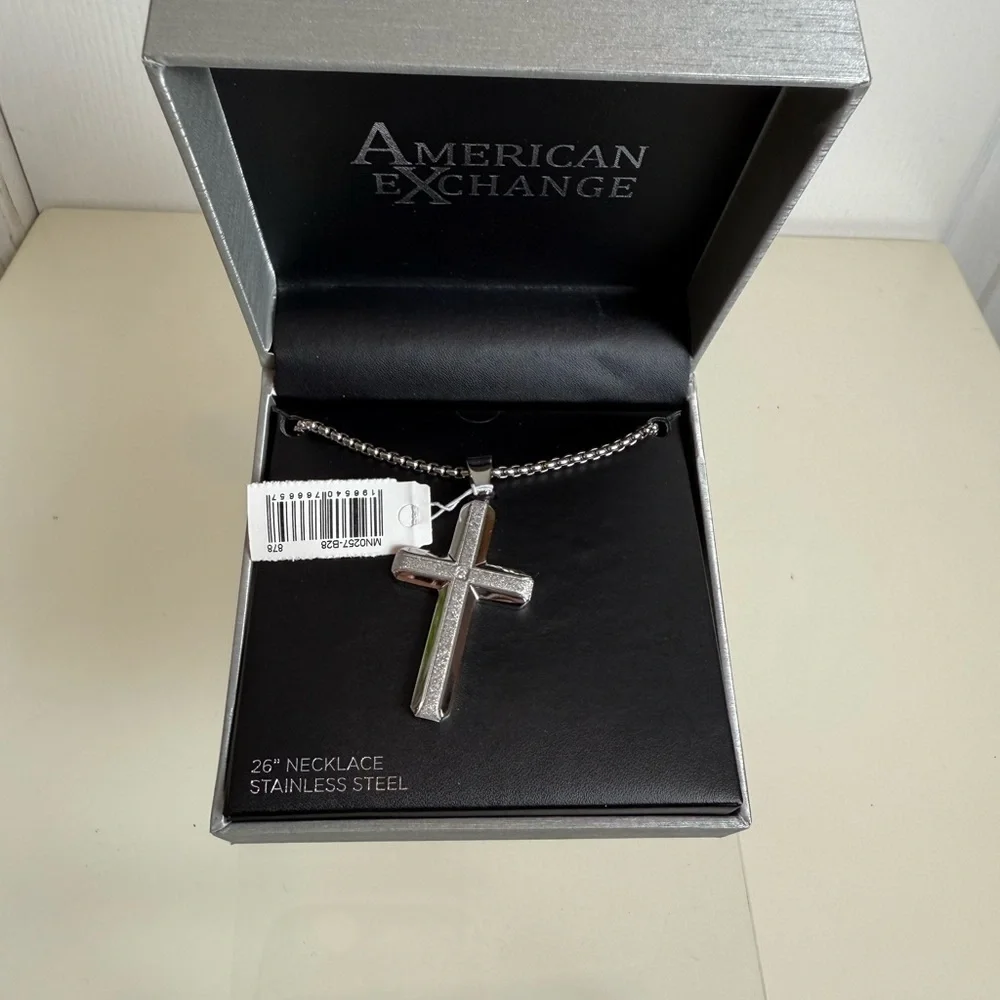 American Exchange Stainless Steel Cross Pendant Necklace 26